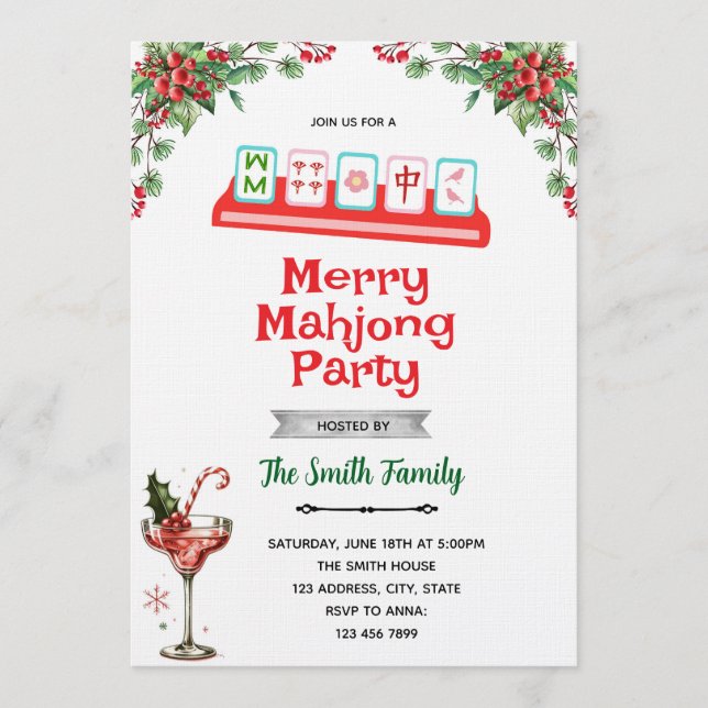 Convite para festa de Mahjong de Natal (Frente)