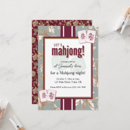 Convite para Festa de Mahjong, toile burgundy, peç