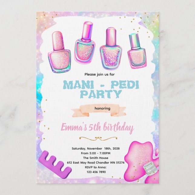 convite para festa de manicure pedicure spa (Frente)