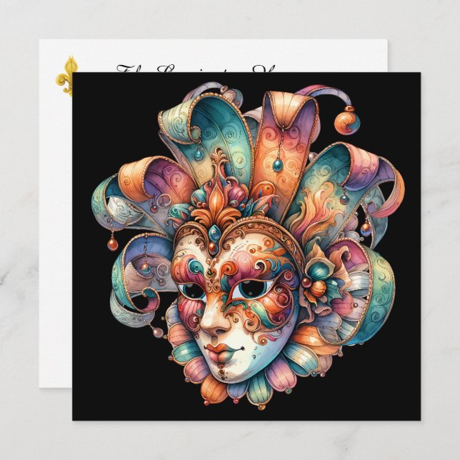 Convite para Festa de Mardi Gras com Máscaras (Frente/Verso)