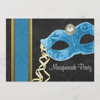 Convite para Festa de Máscaras - azul-turquesa e d