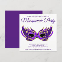 Convite para Festa de Máscaras de Ano Novo Purple