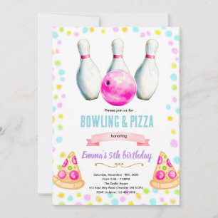 Convite para festa de meninas com boliche e pizza