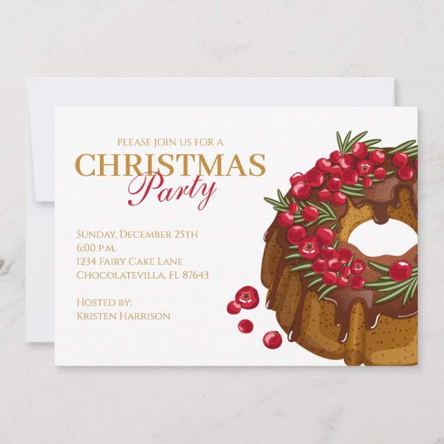 Convite para Festa de Natal Bolo Bundt de Cranberr (Frente)