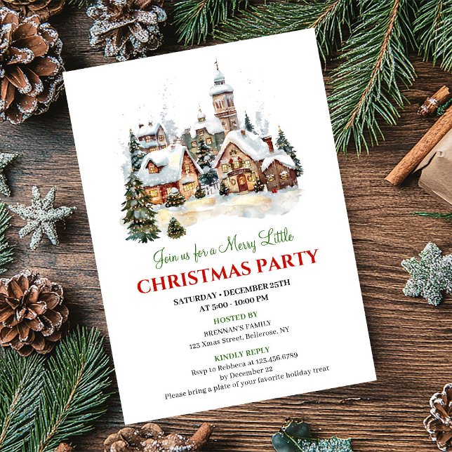 Convite para festa de Natal cena de feriado clássi (Classic holiday scene Christmas party invitation

)