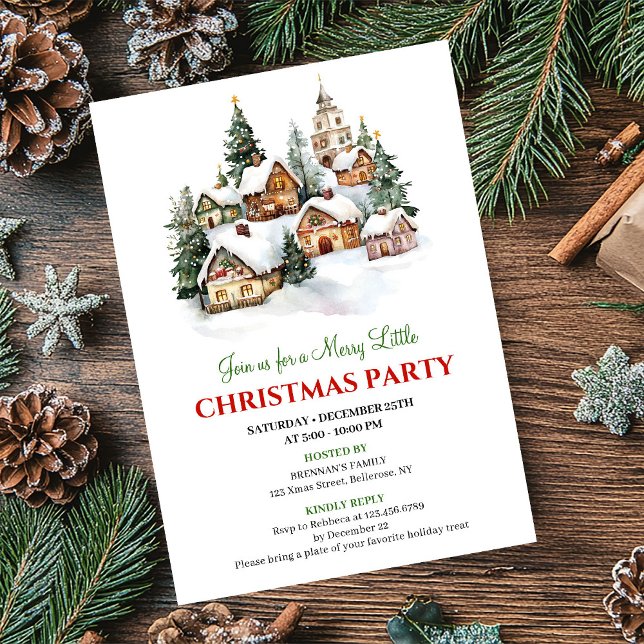 Convite para festa de Natal cena invernal capricho (Whimsical winter scene Christmas party invite

)