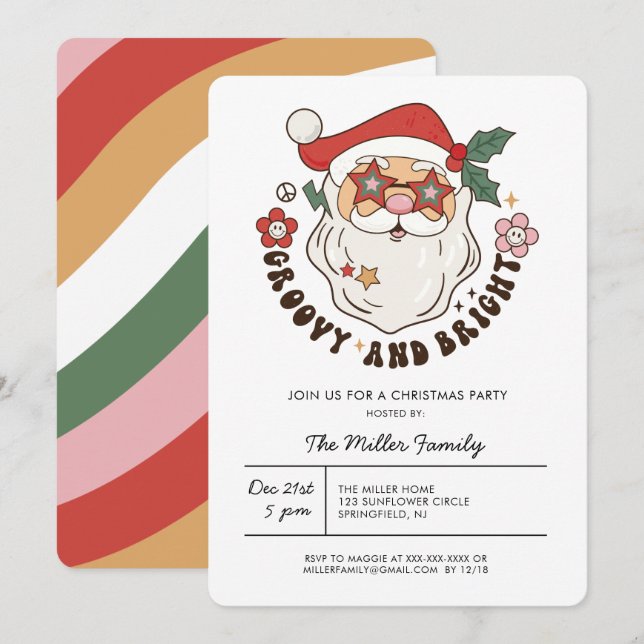 Convite para Festa de Natal Colorida e Psicodélica (Frente/Verso)