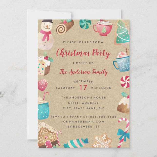 Convite para Festa de Natal com Aquarela Doce (Frente)