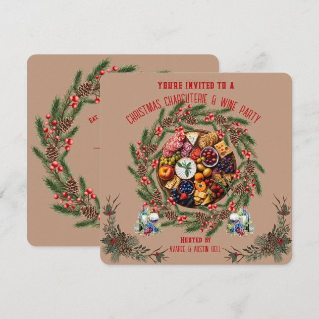 Convite para Festa de Natal com Charcuteria e Vinh (Frente/Verso)