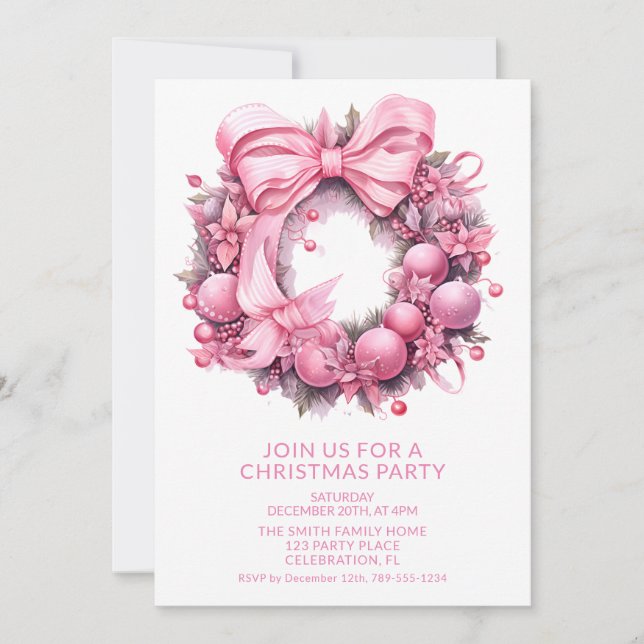 Convite para Festa de Natal com Coroa de Natal Ros (Frente)
