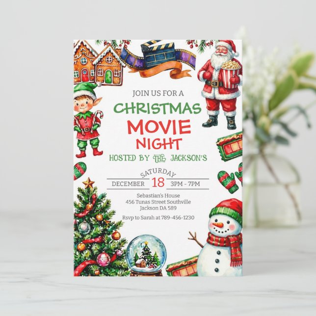 Convite para Festa de Natal com Filmes de Natal (Em pé/Frente)