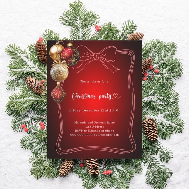 Convite para festa de Natal com laço vermelho e en (Criador carregado)