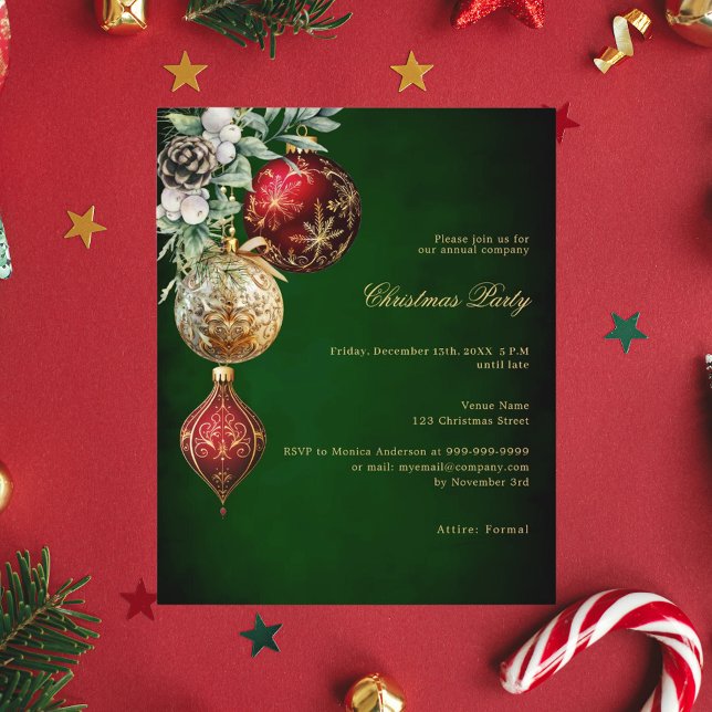 Convite para festa de Natal com ornamento verde do (Criador carregado)