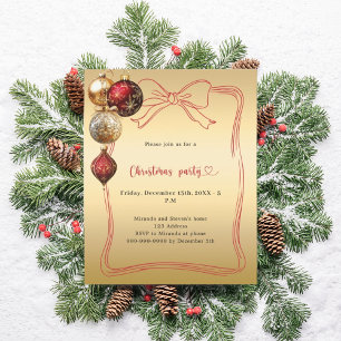 Convite para festa de Natal com ornamentos dourado