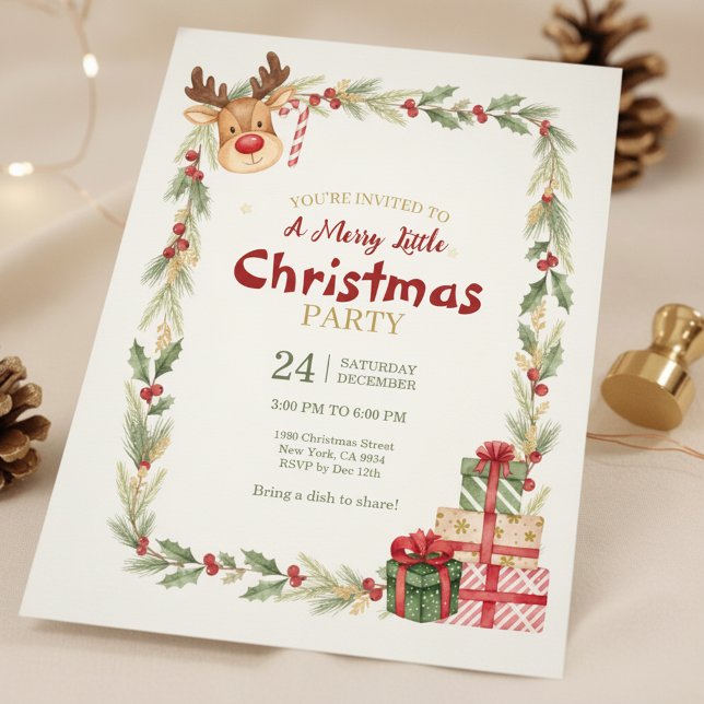 Convite para Festa de Natal com Rena Caprichosa (Family Christmas Celebration)