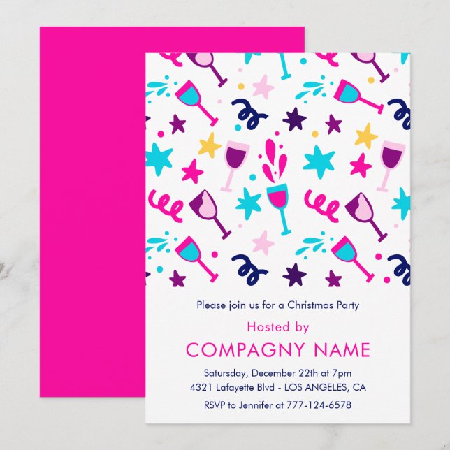 Convite para Festa de Natal da Empresa Rosa Modern (Frente/Verso)