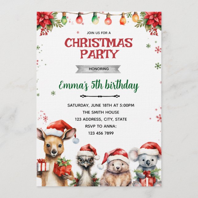 Convite para Festa de Natal de Animais Australiano (Frente)