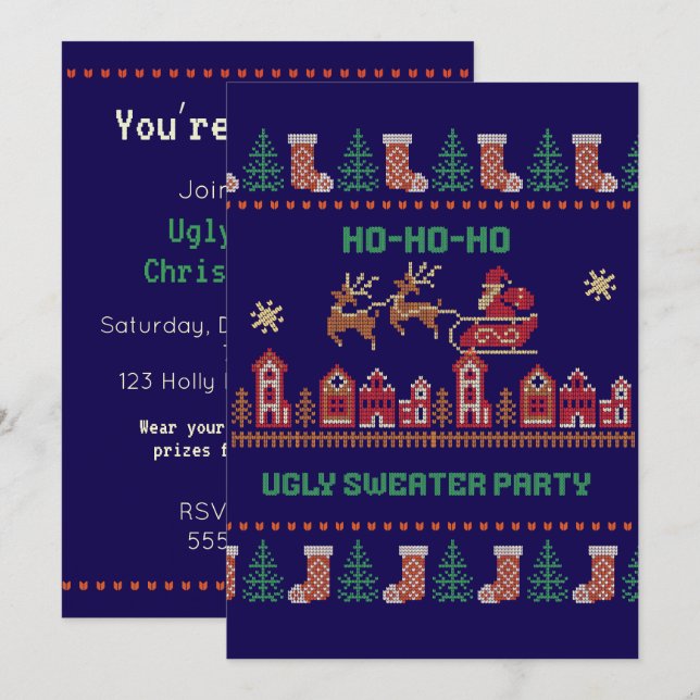 Convite para Festa de Natal de Suéter Feio (Frente/Verso)