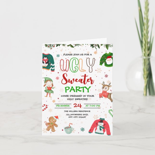 Convite para Festa de Natal de Suéter Feio, Natal  (Frente)