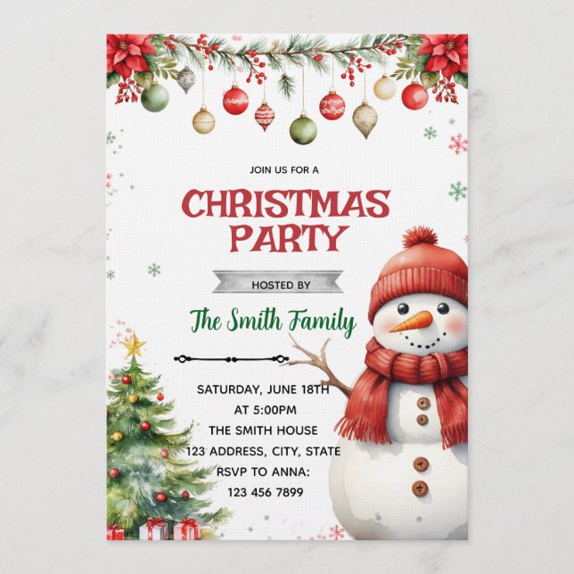 Convite para Festa de Natal do Boneco de Neve (Frente)