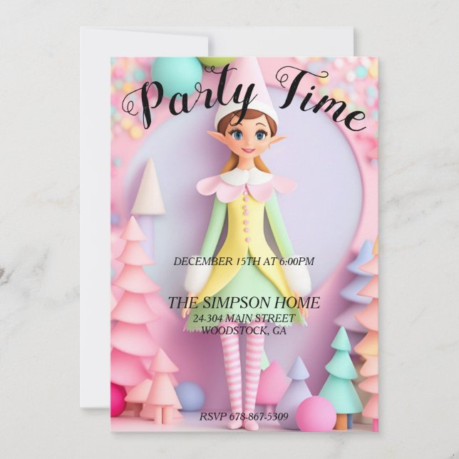 Convite para Festa de Natal do Elf Whimsical (Frente)