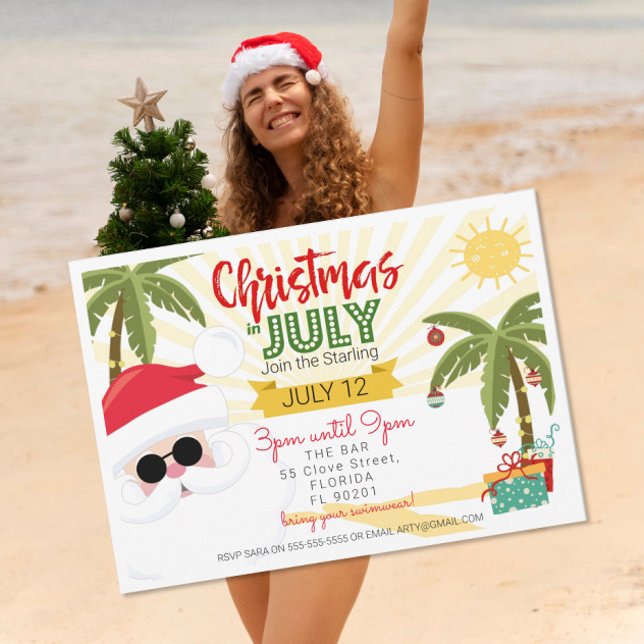 Convite para festa de Natal em julho, diversão no  (Criador carregado)