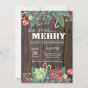 Convite para Festa de Natal em Madeira Rústica