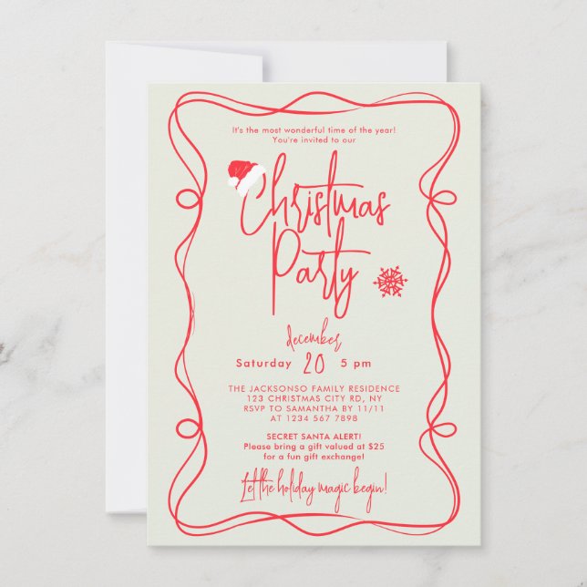 Convite para festa de Natal manuscrito em verde (Frente)