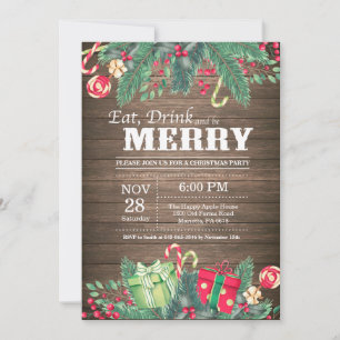 Convite para Festa de Natal no estilo Madeira Rúst
