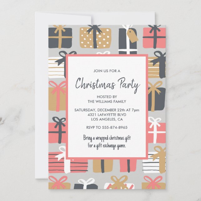 Convite para Festa de Natal Presentes Fofos (Frente)