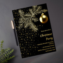 Convite para festa de Natal preto e dourado