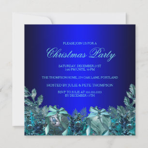 Convite para Festa de Natal Pretty Blue Bauble & B