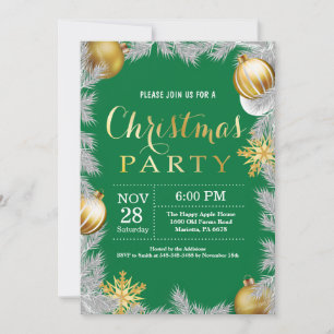 Convite para Festa de Natal Verde e Dourado