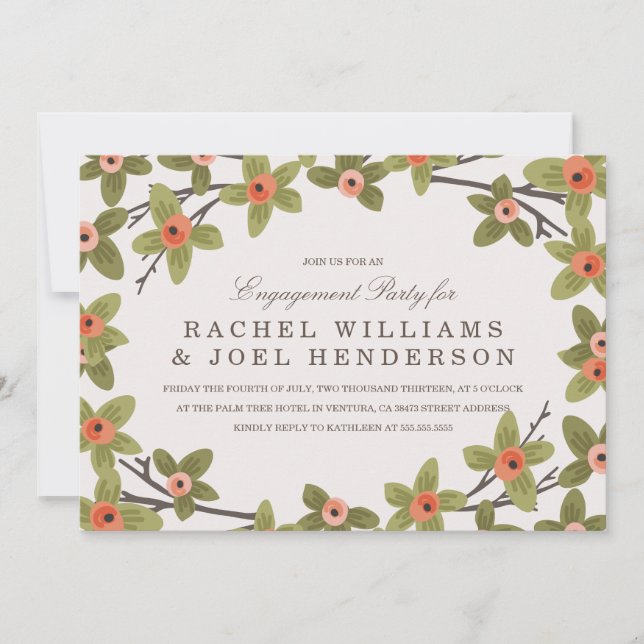 Convite para Festa de noivado Buds de primavera (Frente)