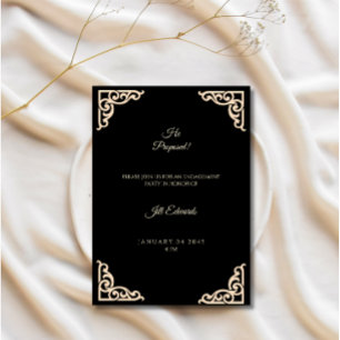 Convite para Festa de Noivado Casamento Preto Dour