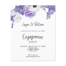 Convite para Festa de noivado de Florais Roxos de 