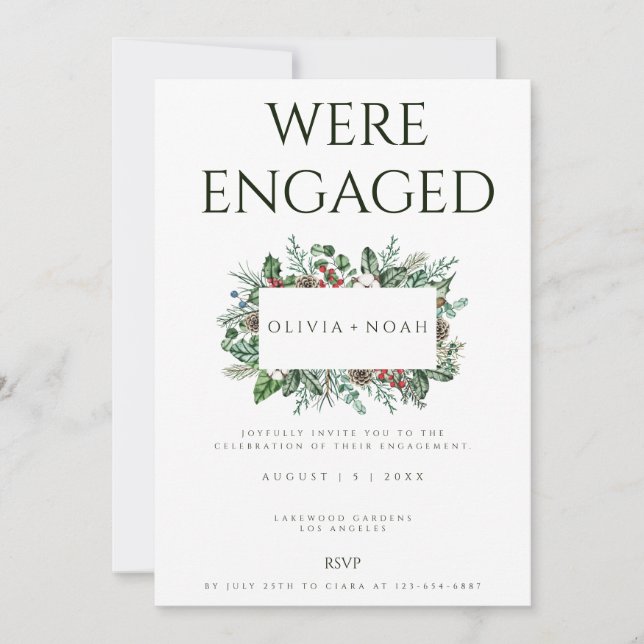 Convite para Festa de noivado de Folhagem de Natal (Frente)