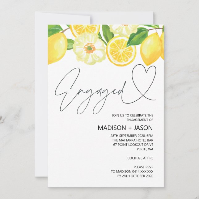 Convite para Festa de noivado de limão de Verão (Frente)