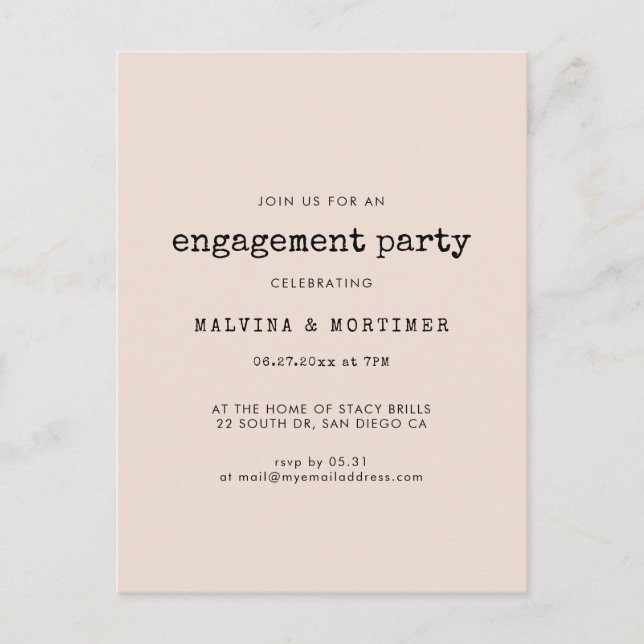 Convite para festa de noivado de máquina de escrev (Frente)