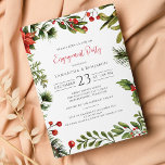 Convite para Festa de noivado de Natal Greenery<br><div class="desc">A Festa de noivado de Natal Berries Mistura Convite. Personalize facilmente este convite elegante para festa de noivado de inverno clicando no botão "Personalizar"</div>