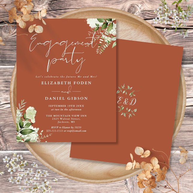 Convite para Festa de noivado de Terracotta Floral (Budget Floral Terracotta Engagement Party Invite)