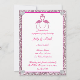 Convite para Festa de noivado Flamingo, de cor ros