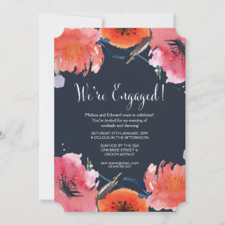 Convite para Festa de noivado Floral de Aquarela d