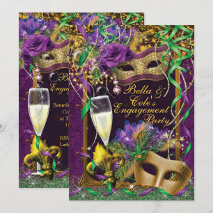 Convite para Festa de noivado Mardi Gras