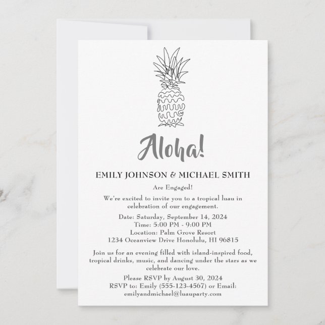 Convite para Festa de Noivado Tropical Luau (Frente)