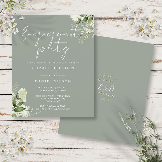 Convite para Festa de noivado Verde de Sage Floral (Budget Floral Sage Green Engagement Party Invite)