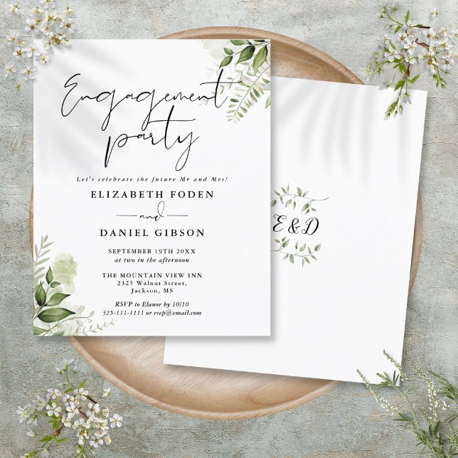 Convite para Festa de noivado Verde Floral (Budget Floral Greenery Engagement Party Invitation)