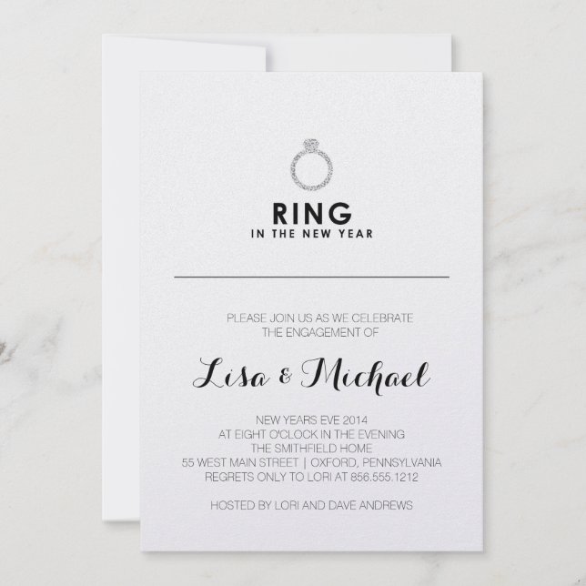 Convite para Festa de noivado Véspera de ano novo (Frente)