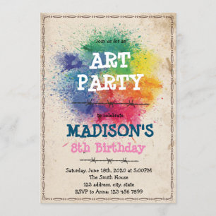 Convite para festa de paintball artístico