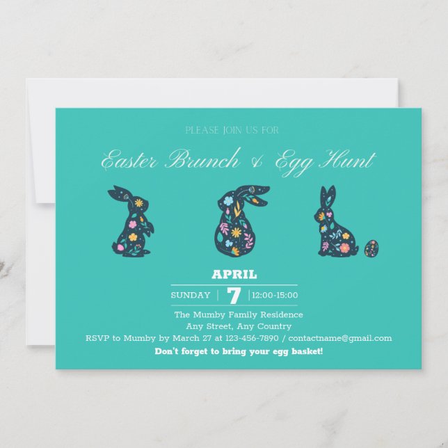 Convite para Festa de Páscoa Brunch e Caça aos Ovo (Frente)